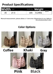 Parametri dimensionali e opzioni colore per borsa a tracolla in nylon trapuntato