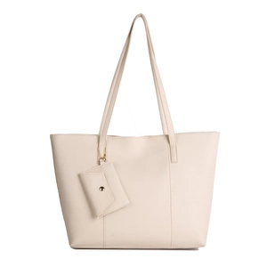 Minimalist beige tote bag with matching accessory pouch for daily commute and casual style