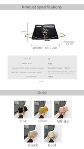 Detailed size chart for minimalist crossbody bag with PU fabric and chain strap measurements