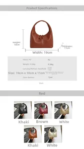 Detailed size specifications and color options for the minimalist PU leather hobo bucket bag
