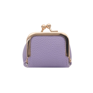 Mini lavender lychee pattern faux leather jewelry pouch with gold metal kiss-lock clasp