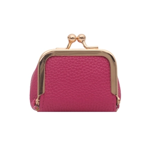 Mini rose red lychee grain leather jewelry pouch with gold clasp closure for rings