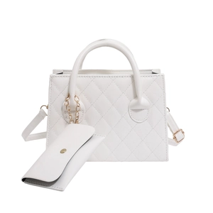 Classic white quilted shoulder bag with chain coin purse and gold hardware accents
