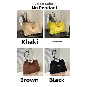 Quilted tote bags in khaki, green, brown, and black shown in a lifestyle collage