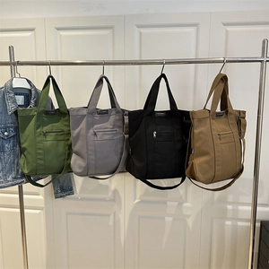 Sac à Épaule en Toile Lavée de Couleur Unie Rétro pour Hommes Femmes Grande Capacité Fourre-tout Décontracté Avec Poche Avant