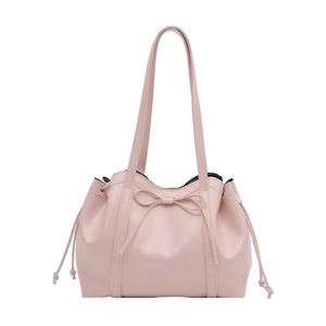 Rosa Schultertasche aus Kunstleder mit Schleifendetail und Kordelzug an den Seiten