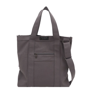 Sac cabas vintage en toile gris foncé avec bandoulière réglable et poche zippée