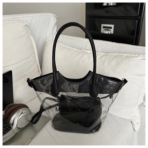 Vue détaillée du sac en PVC transparent avec pochette noire et logo MEIXIAOMEI