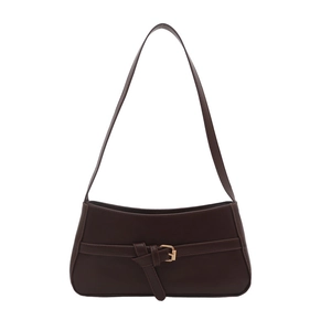 Minimalist vintage dark brown shoulder baguette bag with buckle strap detail