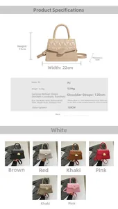 Tableau des tailles et spécifications détaillées pour le sac à bandoulière matelassé