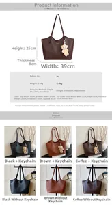 Tableau des tailles détaillé pour grand sac fourre-tout en cuir PU avec dimensions