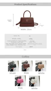Detailed size specifications and color options for the minimalist faux leather crossbody bag