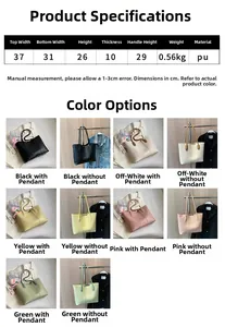 Size chart showing dimensions and various color options for the fashion PU tote bag