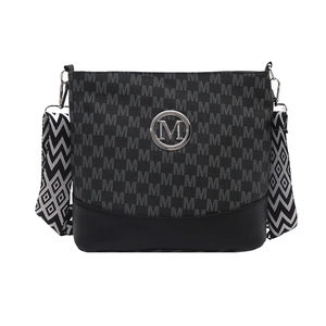 Women's chic crossbody bag with M-letter print and geometric woven shoulder strap