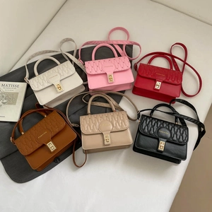 Elegant multi-color square crossbody bags with top handles and gold metal turn-locks