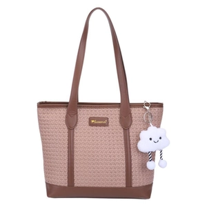 Grand sac cabas tissé avec garniture en cuir marron et pendentif nuage blanc chic
