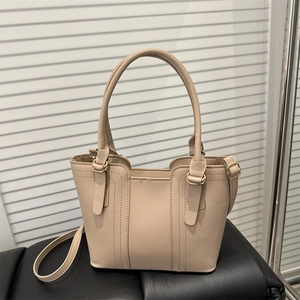Korean Fashion Women Handbag PU Leather Bucket Crossbody Bag With Adjustable Strap Vertical Stitching Elegant Commuter Tote