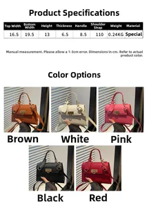 Detaillierte Größentabelle und Farbauswahl für die elegante Kelly-Tasche mit Litschimuster