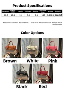 Detailed size chart and dimensions for the stylish leather crossbody bag in various colors