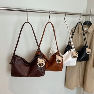Large Capacity Women Shoulder Bag Soft PU Leather Retro Minimalist Commuter Tote Hobo Bag Casual