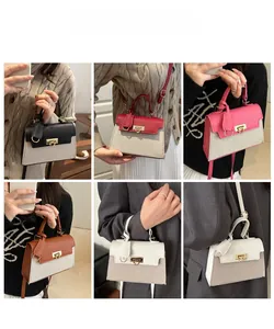 Detailed grid of stylish contrast color crossbody bags with gold locks and shoulder straps