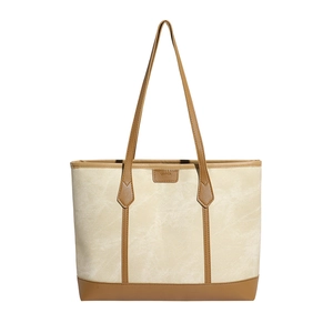 Sac fourre-tout en toile à motif marbre avec bordure en cuir marron pour le quotidien