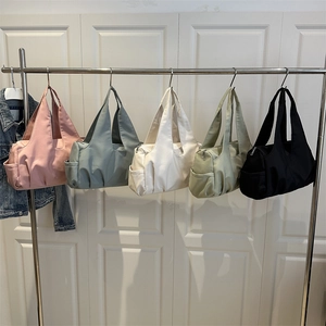 Large Capacity Pleated Shoulder Bag Lightweight Nylon Tote With Side Pockets Casual Minimalist Underarm Handbag For Women