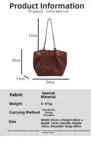 Tableau détaillé des tailles du sac cabas plissé marron avec dimensions des anses