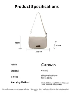 Spécifications détaillées de la taille du sac bandoulière léger en toile crème avec dimensions