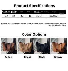 Guide des tailles montrant dimensions 38x29x26cm et coloris pour sacs en daim