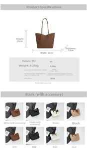 Detailed size chart and multi-color options for the minimalist PU leather tote bag
