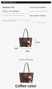 Detailed size chart for vintage PU leather tote bag with dimensions and capacity info