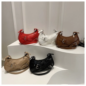 French retro crescent underarm bags in five colors with decorative buckles and silver hardware