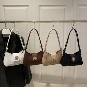 Fashion small square shoulder bags with flower lock in white, brown, beige and black colors