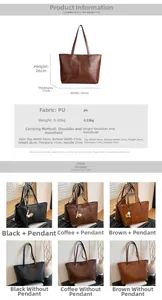 Detailed chart showing PU leather tote bag dimensions and various vintage color options