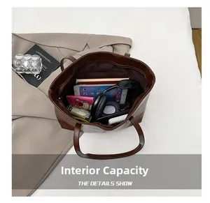 Macro detail of large capacity tote bag interior with zipper pocket and spacious storage