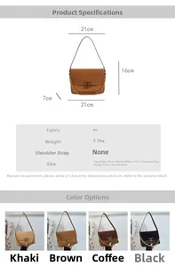 Size chart showing dimensions and colors for women's PU leather tote handbag