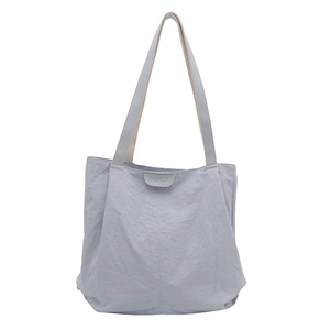 Retro grey-blue large capacity tote bag with fashion label and contrast straps