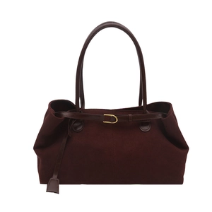 Large dark red suede tote bag for women with leather handles and gold metal buckle
