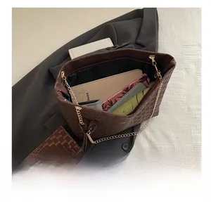 Large jacquard tote bag set with letter patterns and chain strap storage view