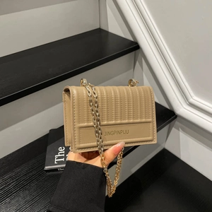 Women Crossbody Bag Small Square PU Leather Vertical Quilted Gold Chain Strap Retro Flap Shoulder Bag For Ladies Casual