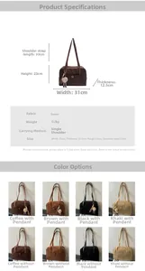 Detailed dimensions and color variations of the large vintage suede bowling shoulder bag