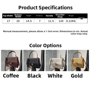 Detailed size chart and specifications for the PU leather small square crossbody handbag