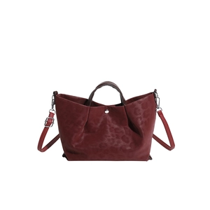 Large burgundy leopard print tote bag with adjustable shoulder strap for autumn fashion