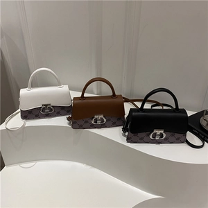Retro leather square handbags with monogram print and unique silver metal buckles