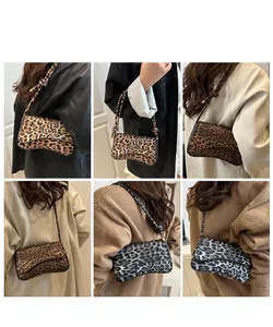 Multiple views of leopard print shoulder bag styled with various outfits and outfits