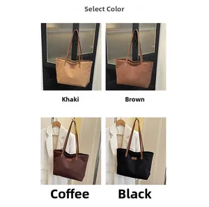 Detailed grid view of large capacity corduroy tote bags in four neutral colors for women