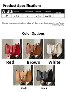 Detailed size specifications for small square PU shoulder bags in five classic colors