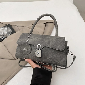 Piccola Borsa a Tracolla Quadrata in Pelle PU Vintage da Donna Tendenza Strada Filo per Cucire Patta con Lucchetto in Metallo