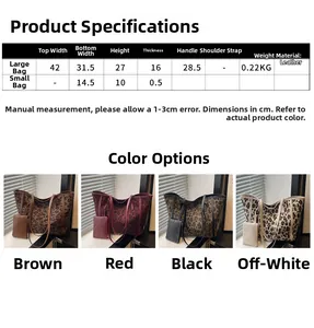 Guida alle taglie per grande borsa tote leopardata e pochette con dimensioni
